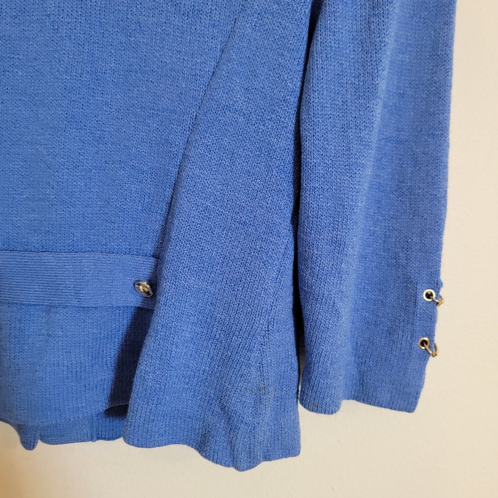 Y2K St. John Collection Santana Knit Blue Blazer Button Front Gold Academia Sz 8 - Picture 10 of 16